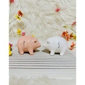 Authentic Rae Dunn Farmhouse Pig Pink and White Salt and Pepper Shakers
